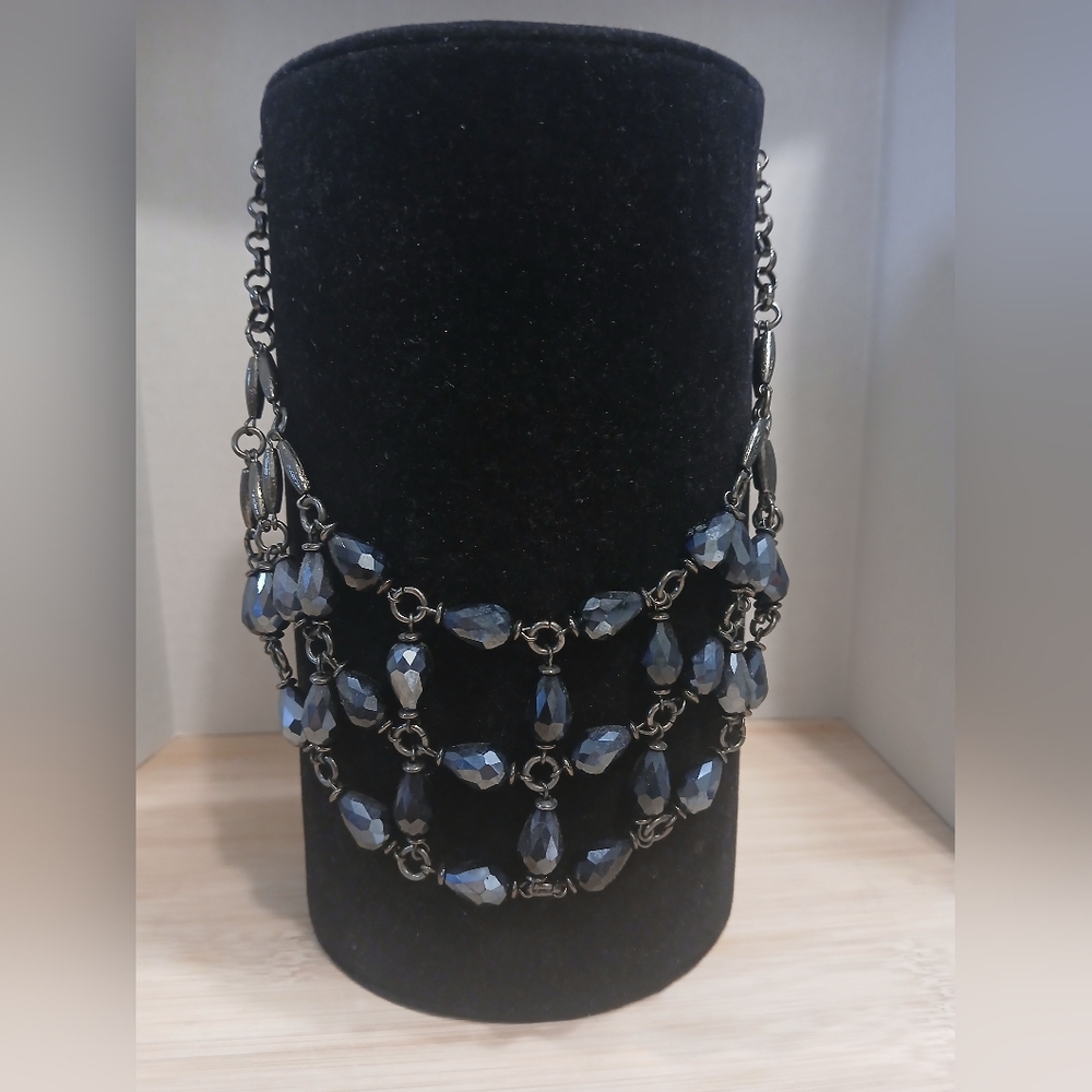 Elegant Black Beaded Bib Necklace